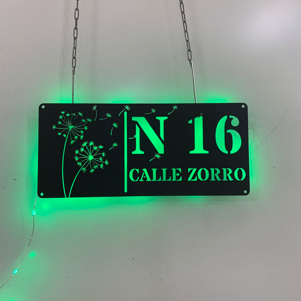 Custom Dandelion Metal Address Sign Led Lights, Personalized House Numbers Metal Sign, Modern Address Metal Wall Sign, Dandelion Metal Street Sign