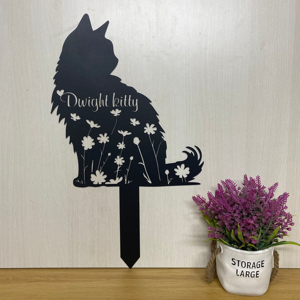 Custom Floral Cat Memorial Metal Plaque With Stake, Personalized Cat Metal Garden Stake, Cat Metal Yard Sign, Pet Loss Grave Marker, Remembrance Stake