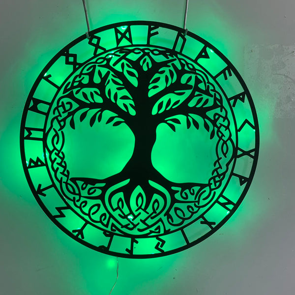 Custom Viking Runes Tree Of Life Metal Wall Art Led Light, Family Tree Vegvisir Runes Metal Decor,viking Runes Celtic Tree Of Life Metal Art