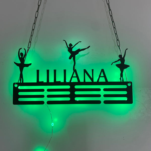 Personalized Name Ballet Medal Holder Metal Sign Led Lights, Ballerina Dancing Sports Metal Medal Hanger, Ballet Dance Display Rack For Awards Ribbons