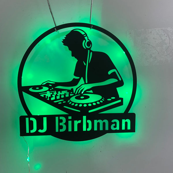 Personalized Dj Disc Jockey Music Metal Wall Art Led Lights, Custom Dj Player Metal Name Sign, Dj Music Bar Club Metal Led Wall Decor