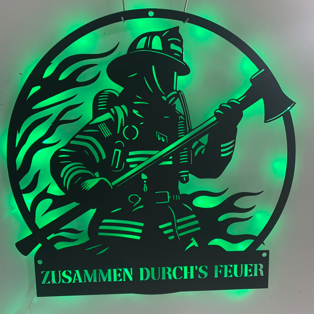 Custom Firefighter Metal Wall Sign Led Lights, Personalize Fireman Metal Art, First Responder Fire Department Metal Wall Decor, Firefighter Metal Sign
