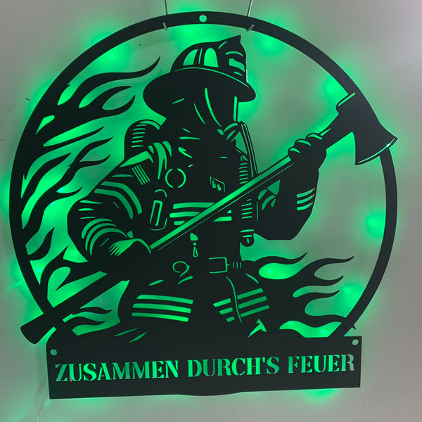 Custom Firefighter Metal Wall Sign Led Lights, Personalize Fireman Metal Art, First Responder Fire Department Metal Wall Decor, Firefighter Metal Sign