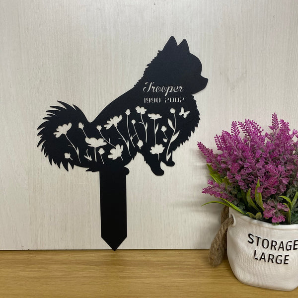 Custom Floral Dog Memorial Metal Garden Stake, Pomeranian Dog Lovers Metal Yard Sign, Dog With Name Personalized, Pet Grave Marker, Remembrance Stake