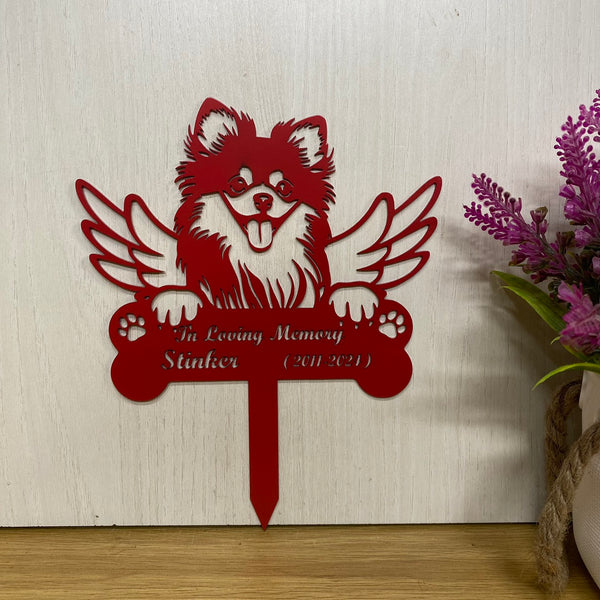 Personalized Pomeranian Dog Memorial Metal Stake Sign, Dog With Angel Wings Metal Garden Stake, Dog Loss Metal Grave Marker, Pet Remembrance Stake