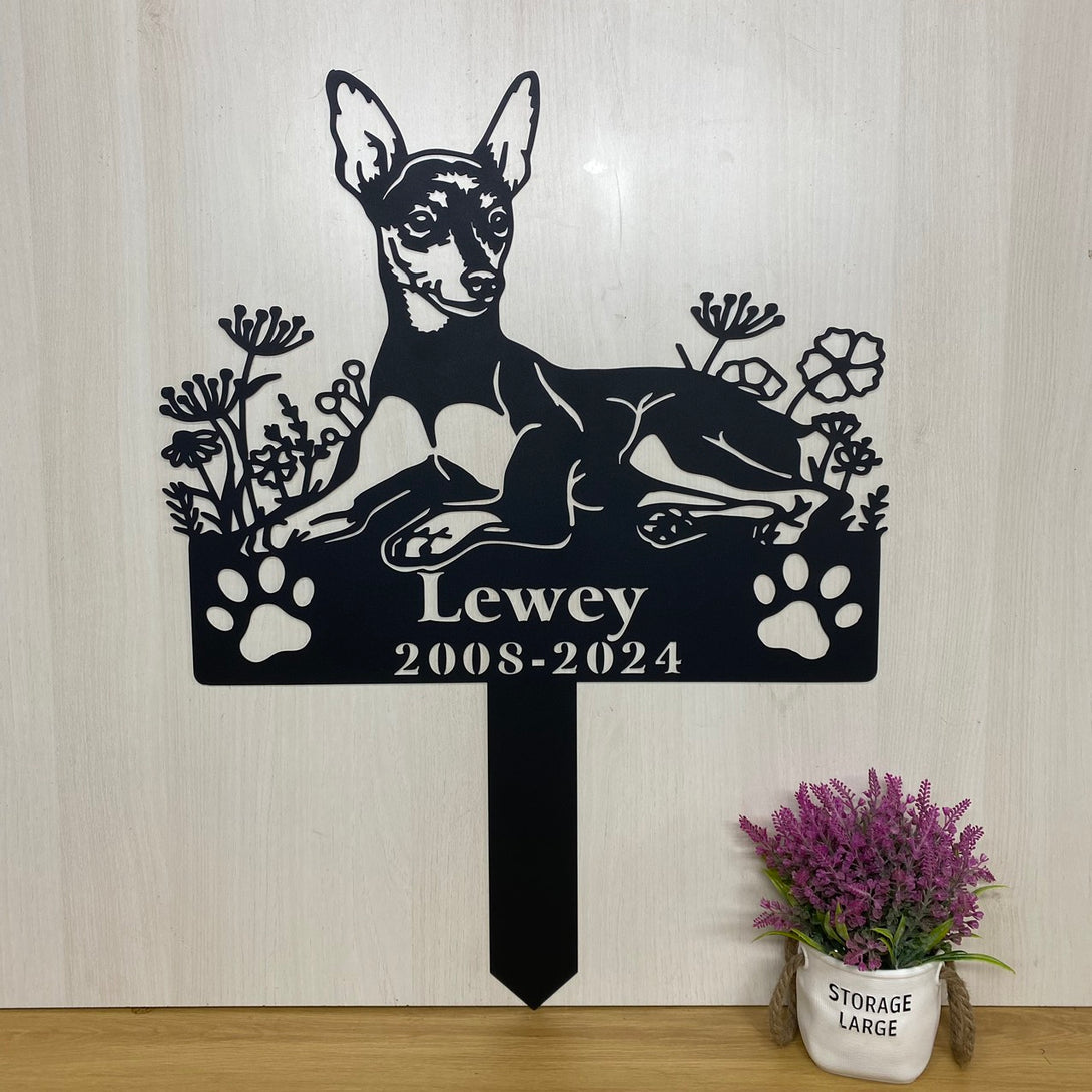 Personalized Miniature Pinscher Dog Memorial Garden Stake, In Loving Memory Of Dog Metal Grave Marker, Pet Loss Remembrance Stake, Dog Metal Yard Sign