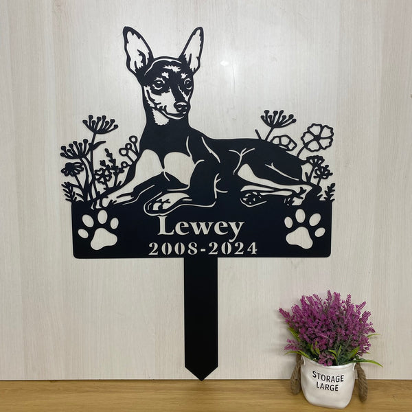 Personalized Miniature Pinscher Dog Memorial Garden Stake, In Loving Memory Of Dog Metal Grave Marker, Pet Loss Remembrance Stake, Dog Metal Yard Sign