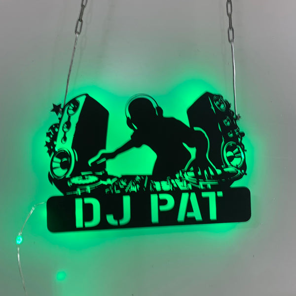 Personalized Name Dj Metal Sign With Led Lights, Custom Dj Disc Jockey Music Metal Wall Art, Disc Jockey Music Bar Club Metal Wall Sign Decor