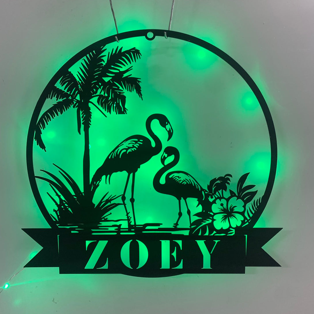 Custom Tropical Flamingo Palm Tree Metal Sign Led Light,beach Hosue Metal Wall Art,palm Tree Flamingo Backyard Patio Wall Hanging Home Decor