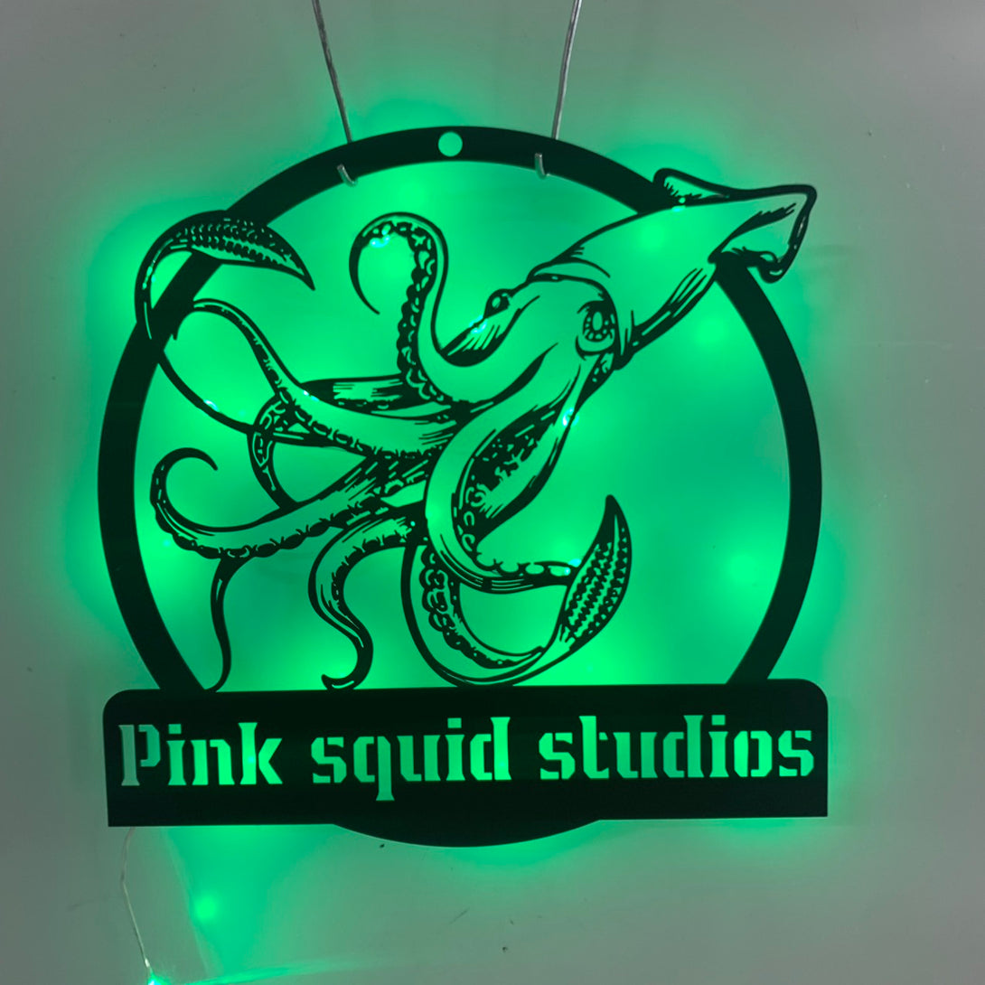 Custom Giant Squid Metal Sign With Name Led Lights, Giant Squid Metal Wall Art, Giant Squid Metal Wall Hanging For Decor, Giant Squid Metal Wall Decor