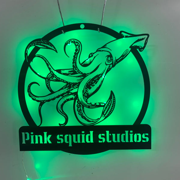 Custom Giant Squid Metal Sign With Name Led Lights, Giant Squid Metal Wall Art, Giant Squid Metal Wall Hanging For Decor, Giant Squid Metal Wall Decor