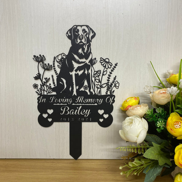 Personalized Labrador Dog Memorial Garden Stake, In Loving Memory Of Dog Metal Grave Marker, Pet Loss Remembrance Stake, Flowers Dog Metal Yard Sign