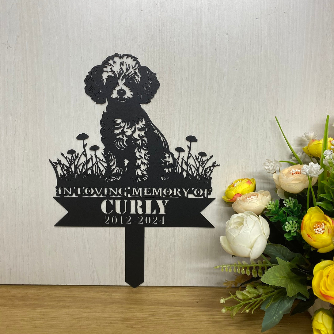 Custom Poodle Dog Memorial Metal Garden Stake, Personalized Pet Grave Marker Metal Name Sign, Custom Dog Remembrance Stake, Dog Loss Sympathy Sign