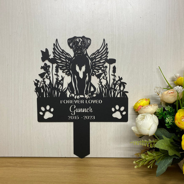 Custom Boxer Dog Memorial Stake Metal Sign, Flowers Boxer Dog Metal Sign With Stake, Pet Sympathy Metal Yard Sign, Remembrance Stake, Pet Grave Marker