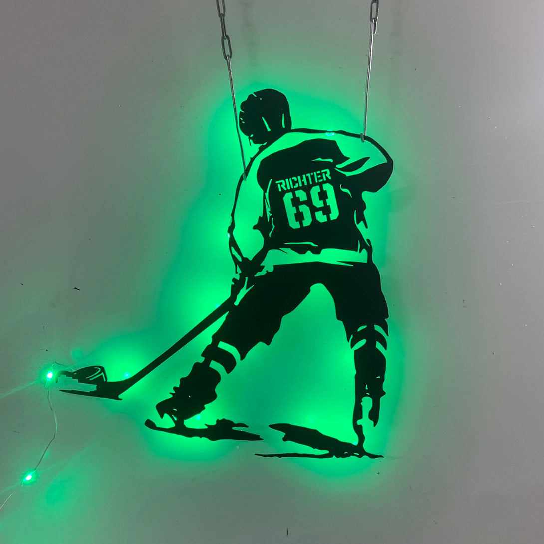 Custom Ice Hockey Player Metal Wall Art Led Lights, Personalized Hockey Player Metal Name Sign, Hockey Sport Metal Sign, Hockey Lover Room