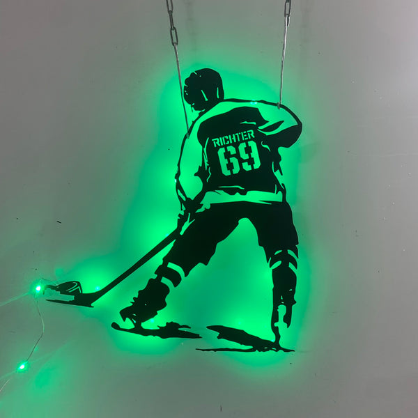 Custom Ice Hockey Player Metal Wall Art Led Lights, Personalized Hockey Player Metal Name Sign, Hockey Sport Metal Sign, Hockey Lover Room