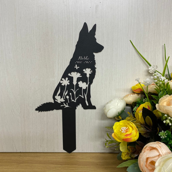 Custom German Shepherd Dog Memorial Garden Stake, In Loving Memory Of Dog Metal Grave Marker, Pet Loss Remembrance Stake, Floral Dog Metal Yard Sign