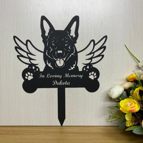 Custom German Shepherd Memorial Garden Stake, In Loving Memory Of Dog Metal Grave Marker, Pet Loss Remembrance Stake, Dog With Wings Metal Yard Sign