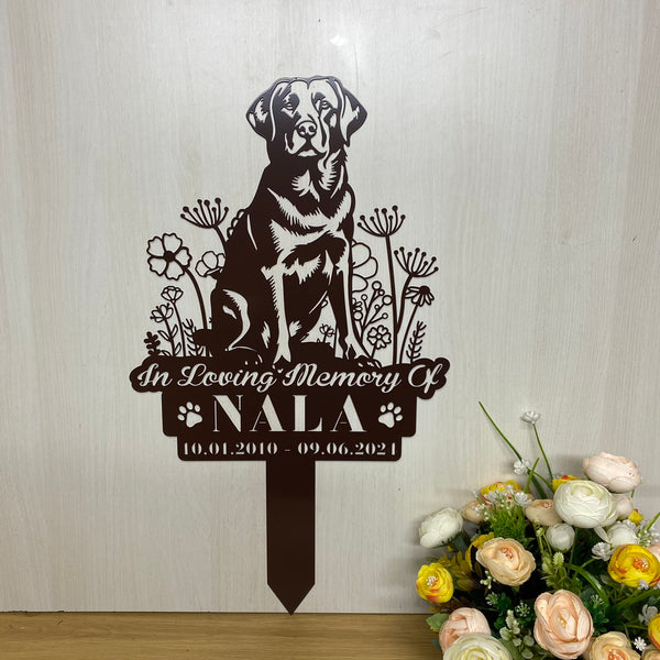 Personalized Labrador Dog Memorial Garden Stake, In Loving Memory Of Dog Metal Grave Marker, Pet Loss Remembrance Stake, Flowers Dog Metal Yard Sign