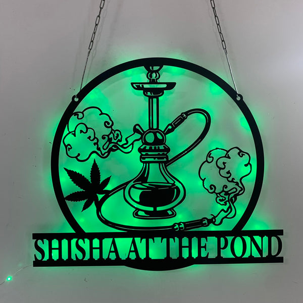 Custom Shisha Hookah Metal Wall Art Led Lights, Personalized Shisha Smoker Metal Name Sign, Shisha Smoke Lounge Metal Decor, Smoking Room Metal Sign