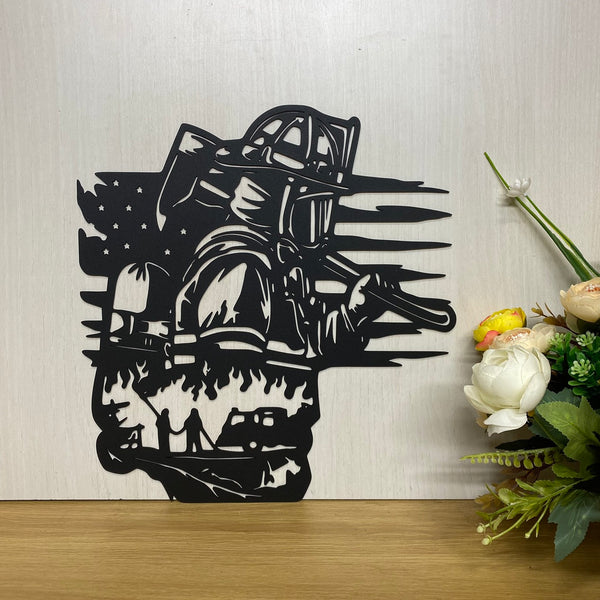 Custom Us Flag Firefighter Metal Sign, Personalized Firefighter Metal Wall Art, Fireman Retirement Metal Name Sign, First Responder Fireman Metal Sign