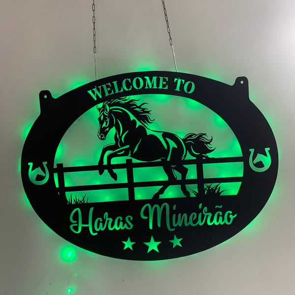 Personalized Horse Farm Metal Sign Led Lights, Custom Horse Ranch Welcome Metal Sign, Horse Barn Ranch Metal Farm Sign, Horse Stable Metal Wall Art