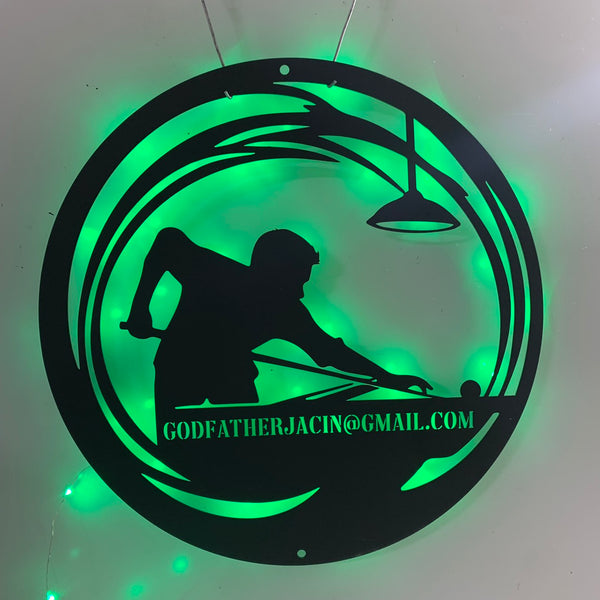 Personalized Billiards Metal Wall Hanging Sign Led Lights, Custom Pool Table Metal Wall Art, Pool Game Metal Sign, Billiards Room Game Zone Metal Sign