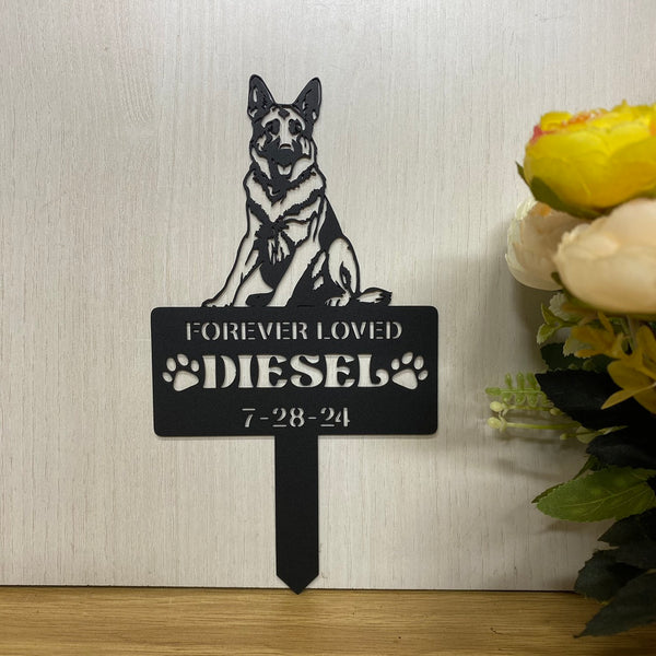 Personalized German Shepherd Dog Memorial Metal Stake, Forever Loved Dog Memorial Stake, Custom Dog Name Metal Yard Stake, Metal Pet Grave Marker