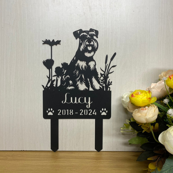 Custom Schnauzer Dog Memorial Metal Garden Stake, Flowers Dog Metal Yard Sign, Personalized Dog Metal Sign, Pet Loss Grave Marker, Remembrance Stake