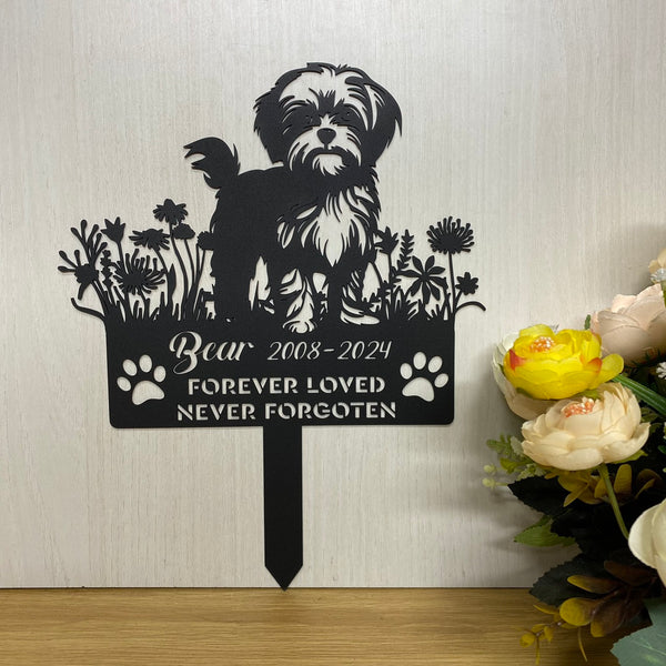 Custom Shih Tzu Dog Memorial Metal Grave Marker, Dog Loss Metal Yard Stake, Personalized Flower Dog Memorial Stake, Dog Sympathy Metal Yard Sign