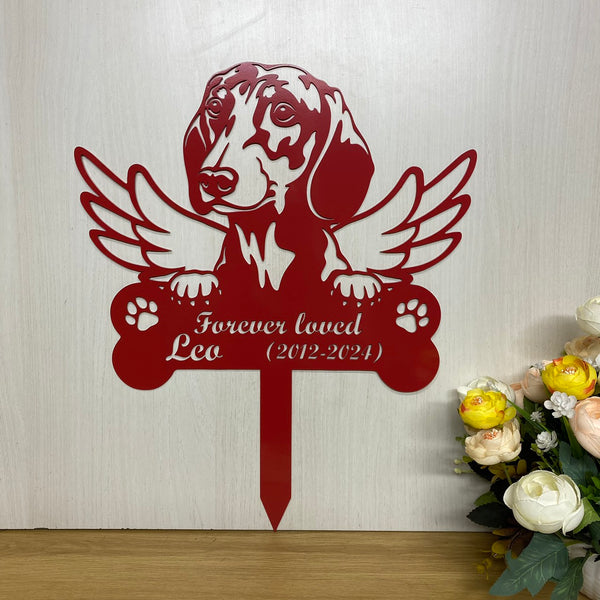 Personalized Dachshund Dog Memorial Metal Stake Sign, Dog With Angel Wings Metal Garden Sign, Dog Metal Yard Sign, Dog Loss Metal Grave Marker