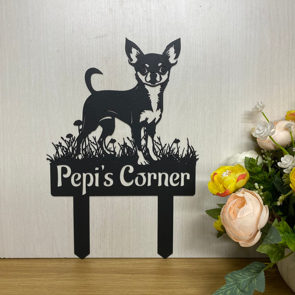 Personalized Chihuahua Dog Metal Garden Stake, Dog Metal Yard Sign, Dog Memorial Metal Stake, Custom Dog Metal Sign Garden Decor, Pet Grave Marker