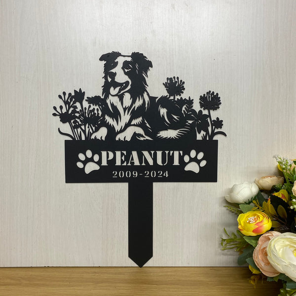 Custom Border Collie Memorial Metal Stake Sign, Collie Dog Metal Grave Marker Sign, Pet Loss Sympathy Metal Yard Sign, Dog Memorial Remembrance Stake