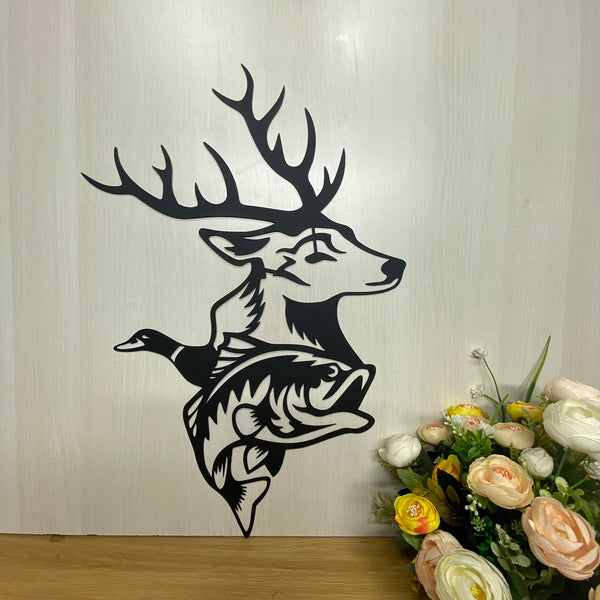 Deer Duck Fish Metal Wall Art, Deer Hunting Fishing Metal Wall Art, Hunting And Fishing Metal Art, Hunter Fisherman Gift Man Cave Metal Outdoor Sign