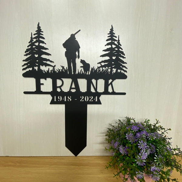 Personalized Hunter Memorial Metal Garden Stake, Hunter Name Sympathy Sign, Hunter Loss Dad Loss Metal Grave Marker, Hunting Memorial Plaque Stake