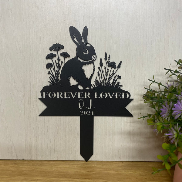 Personalized Rabbit Memorial Metal Sign With Stake, Custom Bunny Loss Metal Garden Stake, Pet Loss Metal Grave Marker Sign, Rabbit Remembrance Stake