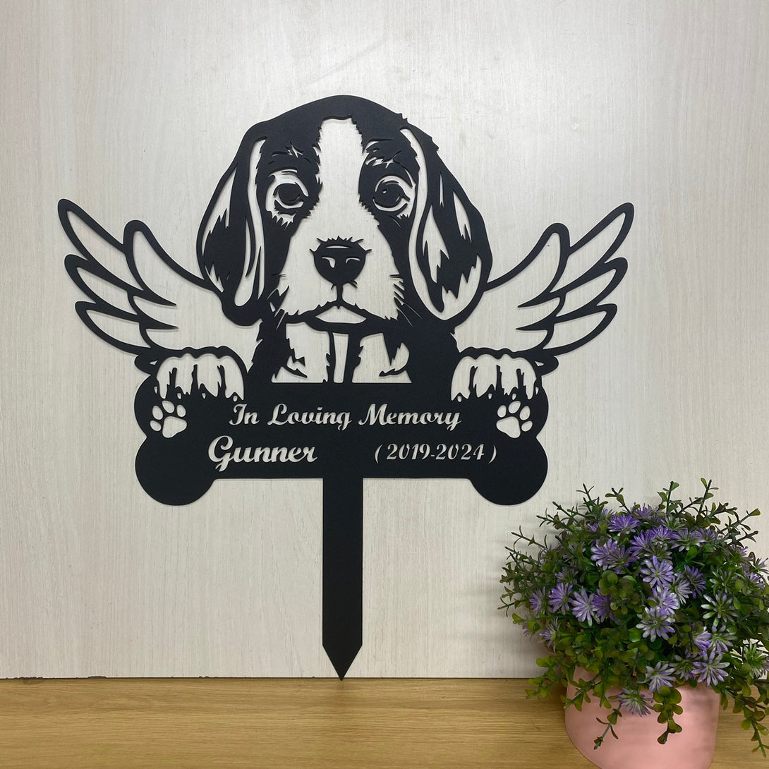Custom Beagle Dog Memorial Garden Stake, Beagle Dog With Wings Metal Yard Sign, In Loving Memory Dog Metal Grave Marker, Pet Loss Sympathy Stake