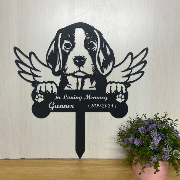 Custom Beagle Dog Memorial Garden Stake, Beagle Dog With Wings Metal Yard Sign, In Loving Memory Dog Metal Grave Marker, Pet Loss Sympathy Stake