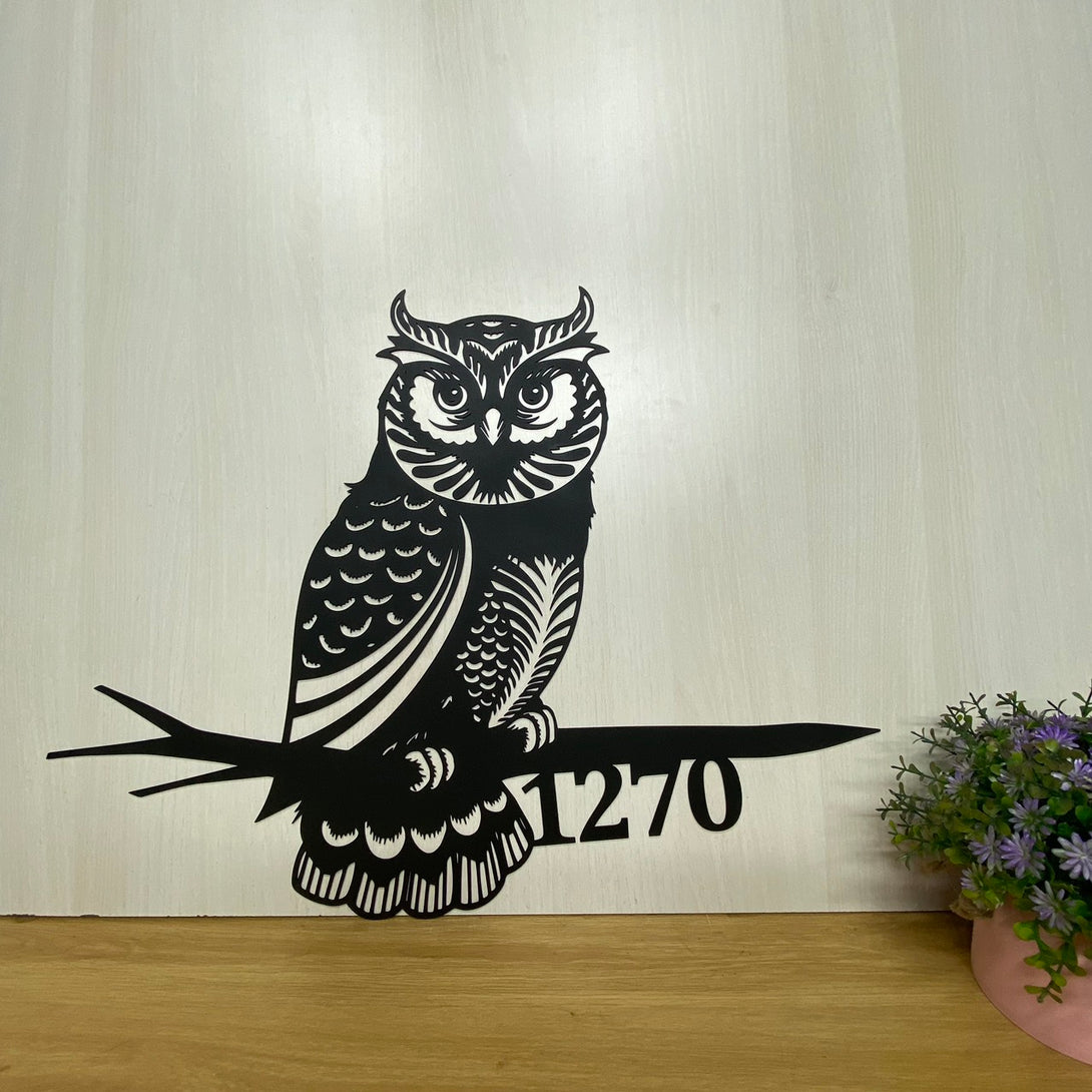 Custom Owl On Branch Metal Tree Stake, Metal Owl Number Address Tree Stake Garden Decor, Metal Owl Outdoor Tree Hanging Sign, Owl Metal Garden Art