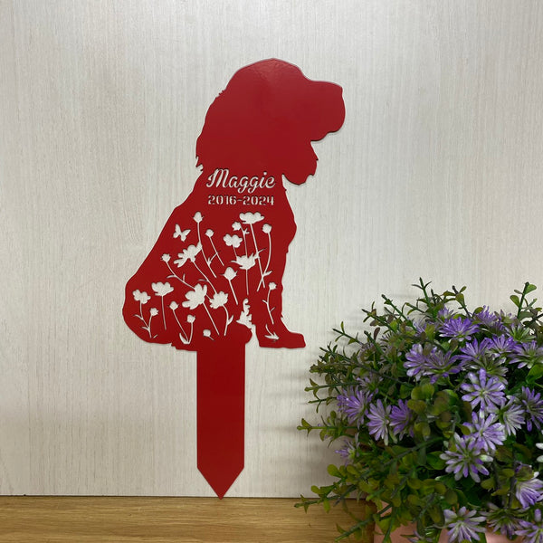 Custom Cocker Spaniel Memorial Metal Garden Stake, In Loving Memory Of Dog Metal Grave Marker, Pet Loss Remembrance Stake, Floral Dog Metal Yard Sign