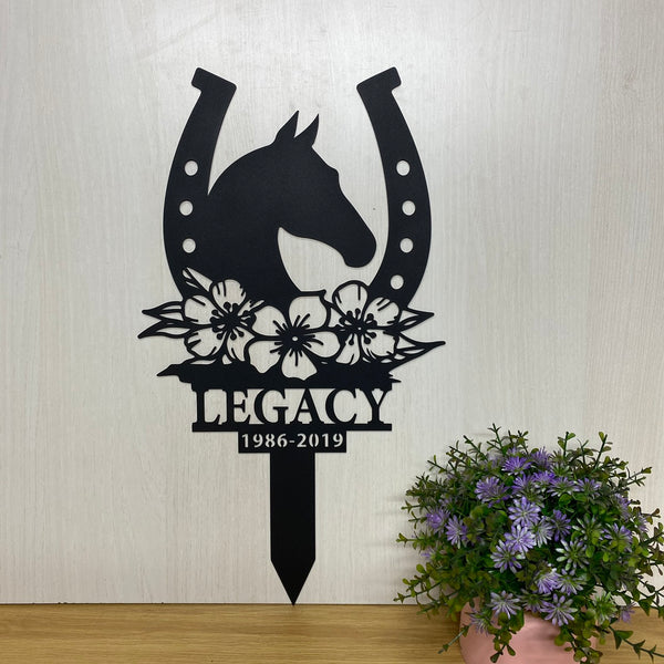 Personalized Horse Memorial Metal Garden Stake, Custom Horse Head With Horseshoe Metal Yard Sign, Horse Metal Grave Marker, Pet Loss Metal Yard Stake