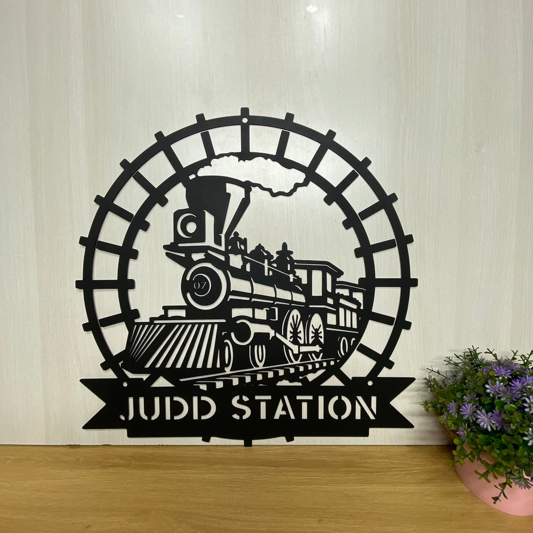 Personalized Train Railway Metal Wall Sign, Custom Train Metal Wall Decor, Train Railroad Man Cave Metal Sign, Railway Train Station Metal Wall Art