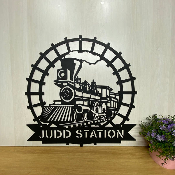 Personalized Train Railway Metal Wall Sign, Custom Train Metal Wall Decor, Train Railroad Man Cave Metal Sign, Railway Train Station Metal Wall Art