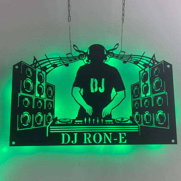 Personalized Disc Jockey Music Metal Wall Art Led Lights, Custom Dj Player Metal Name Sign, Dj Music Bar Club Metal Led Wall Art Decor