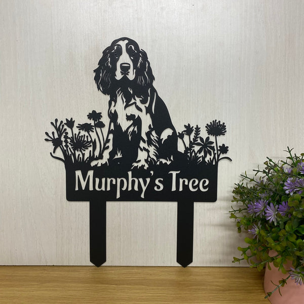 Custom Springer Spaniel Dog Memorial Metal Stake, Personalized Floral Dog Metal Yard Sign, Dog Loss Metal Grave Marker, Pet Loss Remembrance Stake