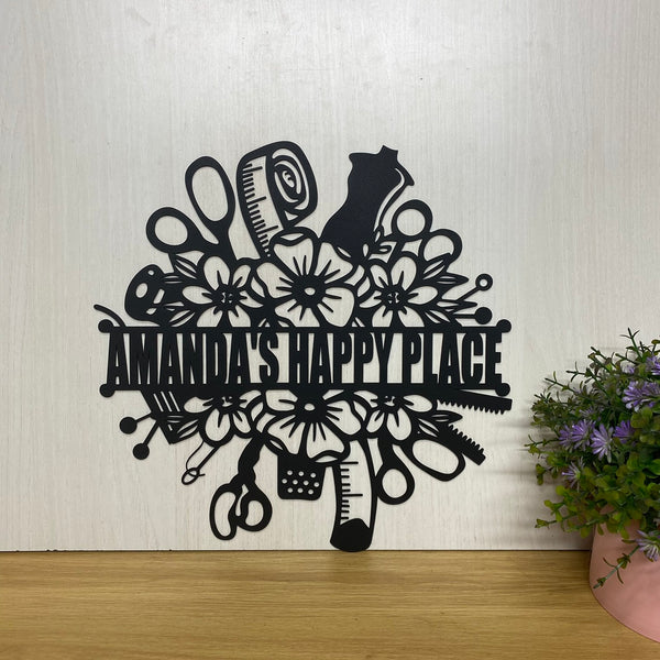 Personalized Sewing Craft Room Metal Sign, Custom Metal Craft Tools Quilting Sign With Name, She Shed Sewing Room Metal Wall Art