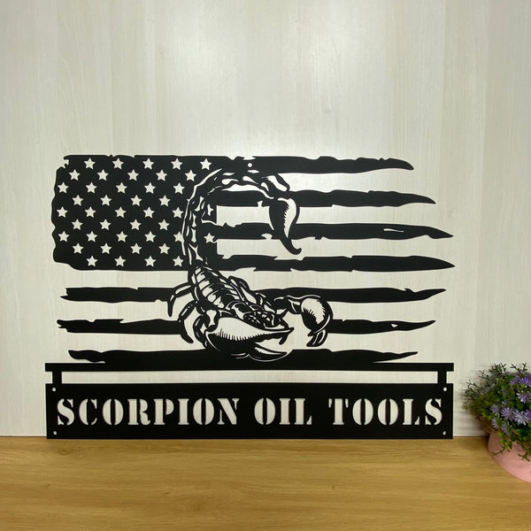 Custom Us Flag Scorpion Metal Wall Art, Personalized Scorpion Metal Name Sign, Scorpion American Flag Metal Wall Hanging, Scorpion Insect Metal Sign