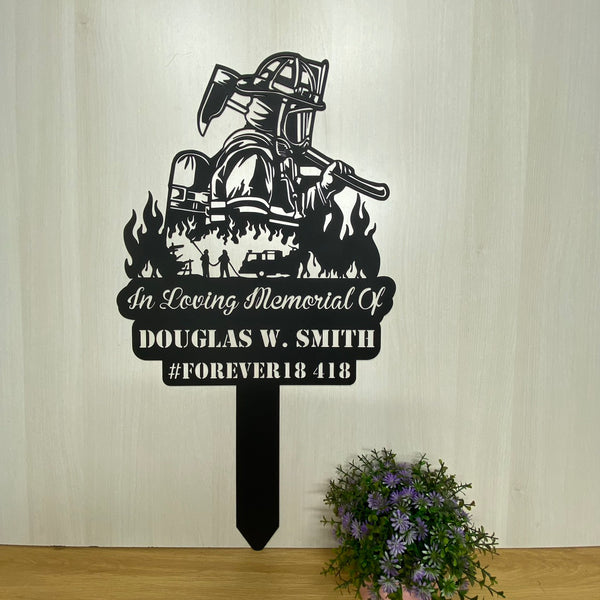 Customc Fireman Memorial Metal Plaque With Stake, Loving Memory Of Firefighter Metal Stake, Firefighter Loss Metal Grave Maker, Fireman Cemetery Stake