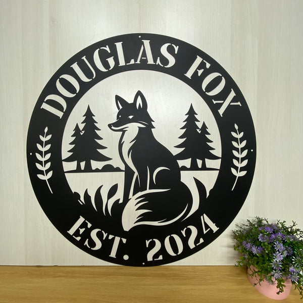 Custom Fox Monogram Metal Sign, Personalized Fox Metal Wall Art, Fox Wild Animal Metal Wall Hanging, Fox Monogram Laser Cut Metal Sign