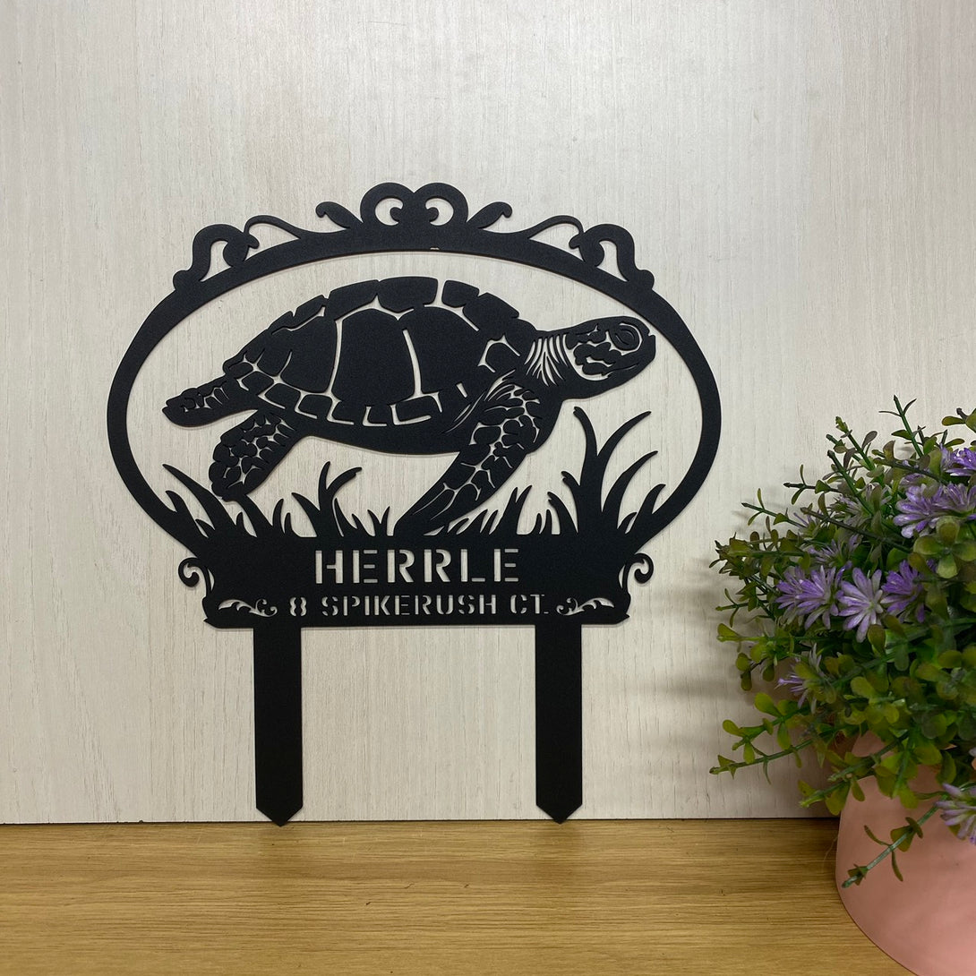 Custom Turtle Metal Garden Sign With Stake, Turtle Lake House Address Metal Garden Decor, Turtle Loss Metal Grave Marker, Turtle Memorial Metal Sign
